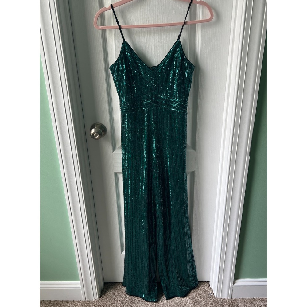 Saylor Louisiana Emerald Green Sequin Jumpsuit Size XS